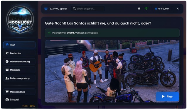 MoonlightV Launcher für GTA 5 FiveM Roleplay