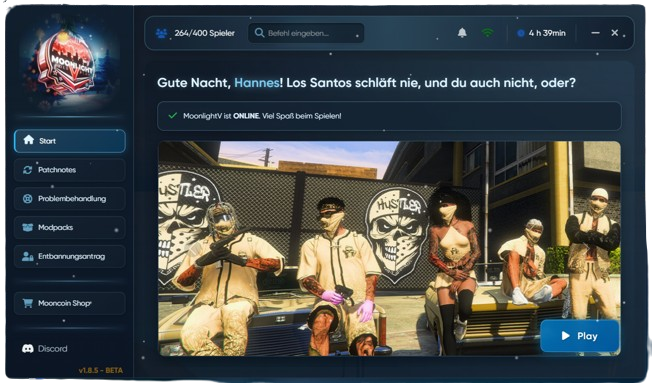 MoonlightV Launcher für GTA 5 FiveM Roleplay